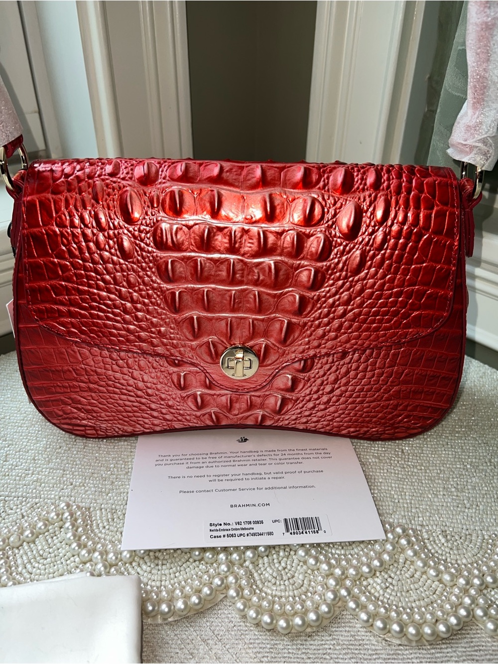 NWT Brahmin Leather NERIDA Shoulder Bag, Embrace Melbourne, Red.